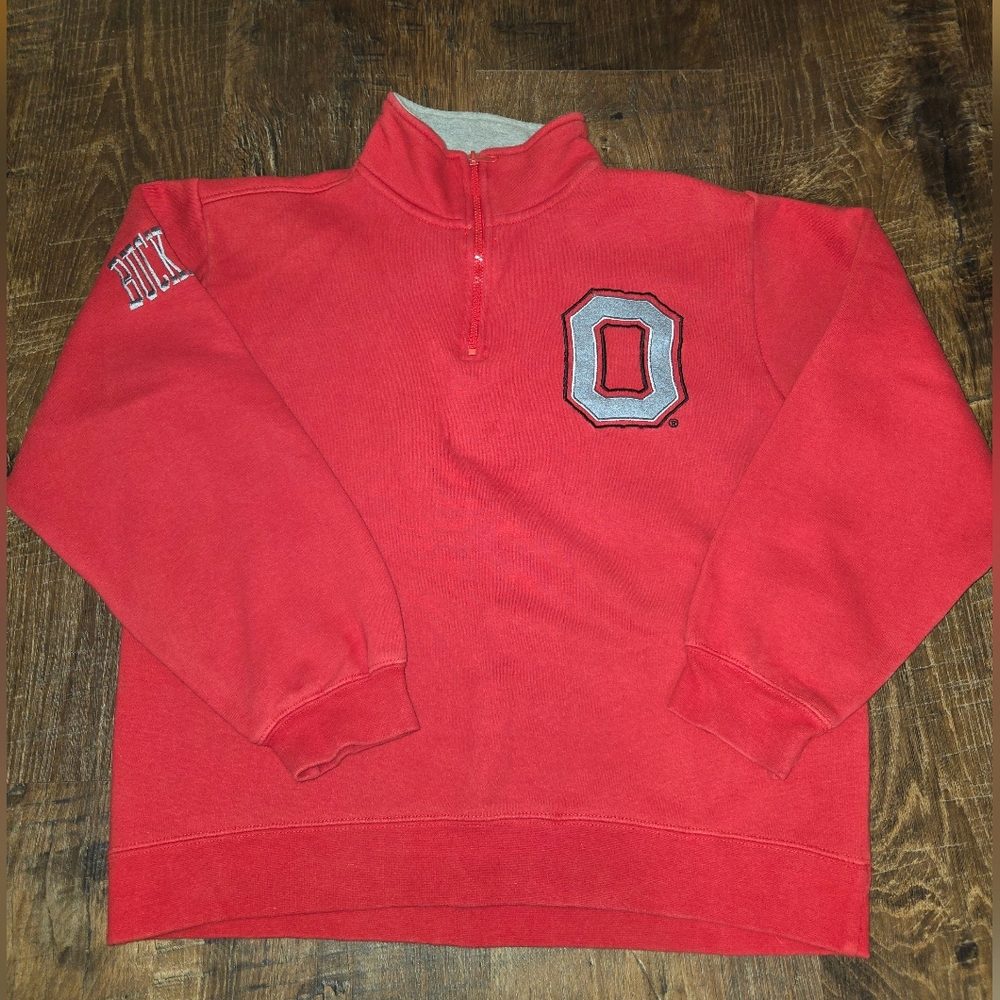 Red Quarter-Zip Men's OHIO State Pullover. Embroidered, Size Med.